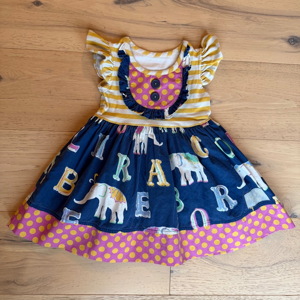 Eleanor Rose Girls Elephant Alphabet Mixed Print Flutter Sleeve Dress 18M